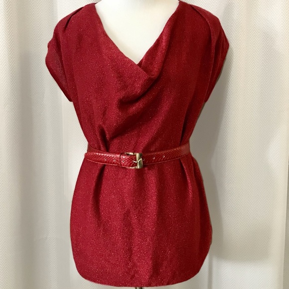 MICHAEL KORS: Red Metallic/Sparkly drape-neck tunic sweater - Picture 2 of 5